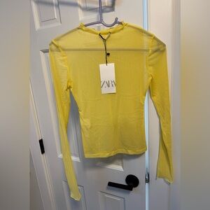 Zara sheer yellow seemed top, small - NWT